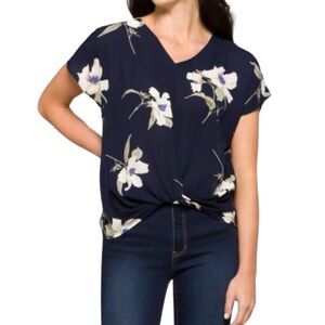 Beacon Apparel V-Neck Knot Floral Blouse